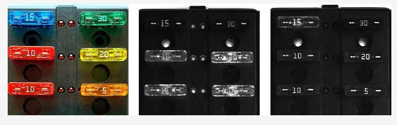 左：實際部分；中：紅光（不清楚的數(shù)字）；右：藍(lán)光（清晰的數(shù)字）.png